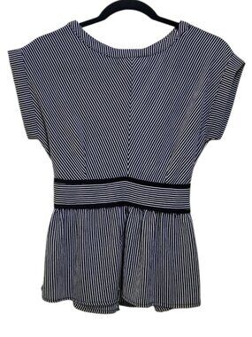 Monteau Los Angeles Striped Peplum Cap Sleeve Blouse Top Medium Coquette